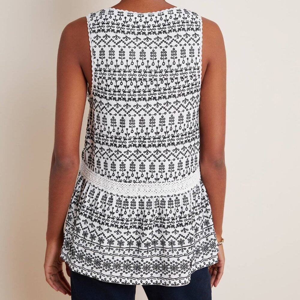 Anthropologie Ivory Cammie Embroidered Peplum Top - Picture 13 of 16